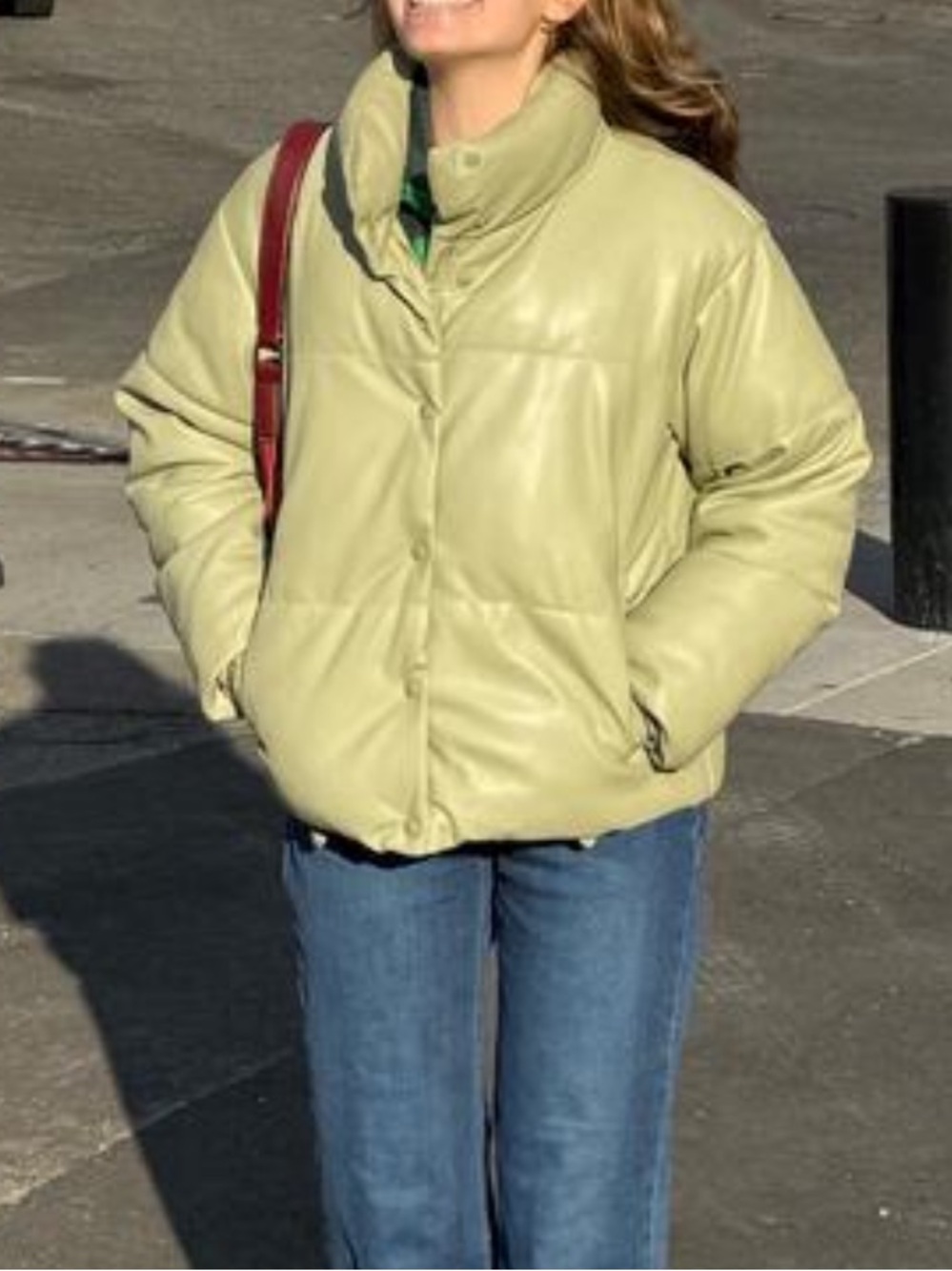 Green Leather Quilted Puffer Jacket (S)